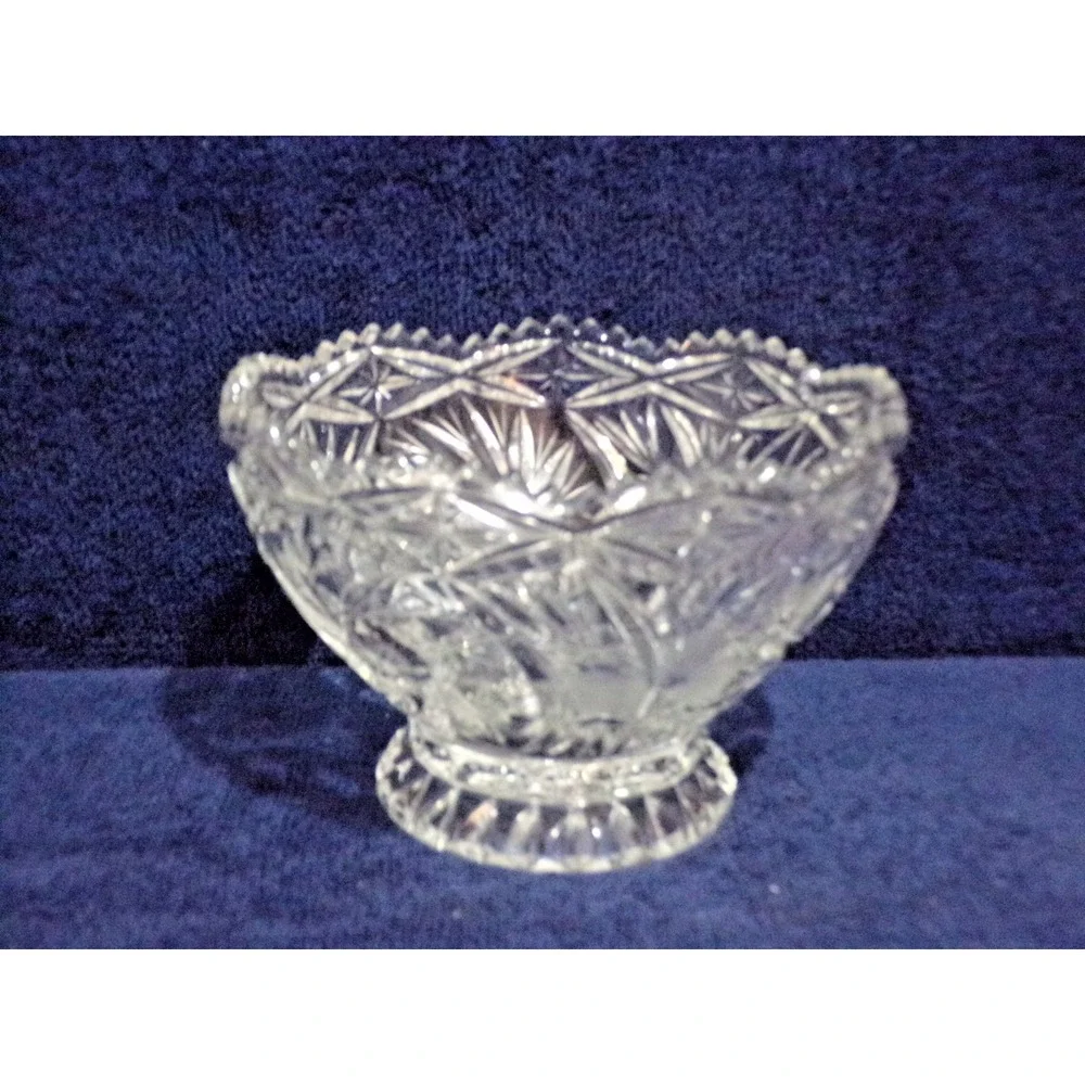 Vintage Lausitzer ? Crystal Cut Sawtooth Rim Candy Dish Fruit Design 6